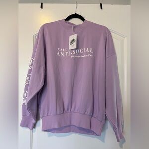 Brand New SkinnyDip Lavender "Anti-Social" Graphic Crewneck Sweatshirt